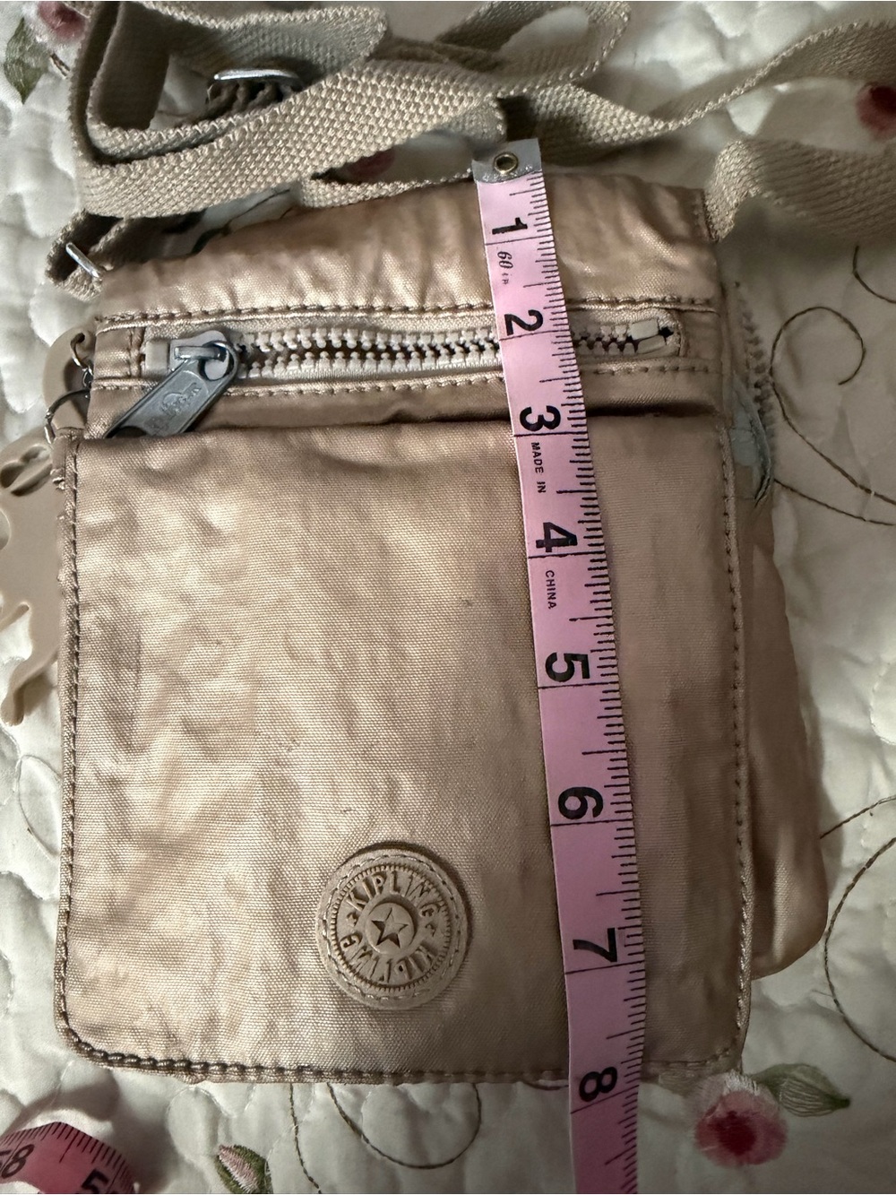 Kipling Metallic Beige Small Crossbody Messenger Bag